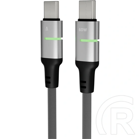 Avax Steely LED gyorstöltő kábel (USB-C x2, 60W, fonott, LED csík, 1 m, fehér)
