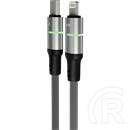 Avax Steely LED töltő- és adatkábel (fekete, USB-C - Lightning, 2 m, 27W, fonott, LED, akkuvédelem)