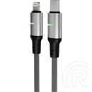 Avax Steely LED töltő- és adatkábel (fekete, USB-C - Lightning, 2 m, 27W, fonott, LED, akkuvédelem)