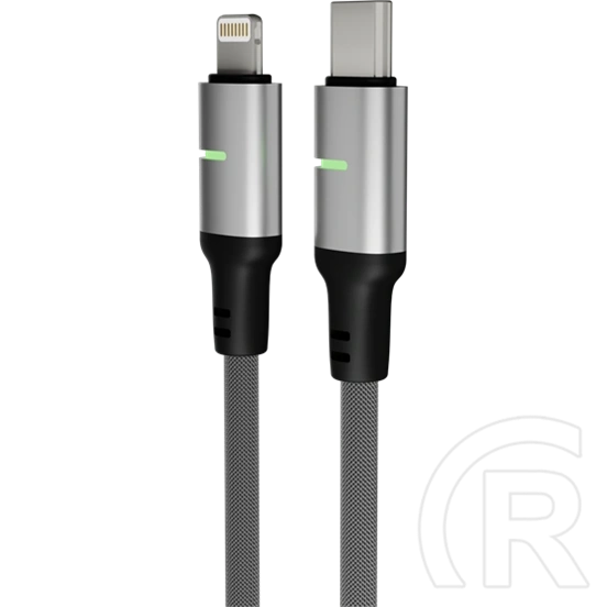 Avax Steely LED töltő- és adatkábel (fekete, USB-C - Lightning, 2 m, 27W, fonott, LED, akkuvédelem)