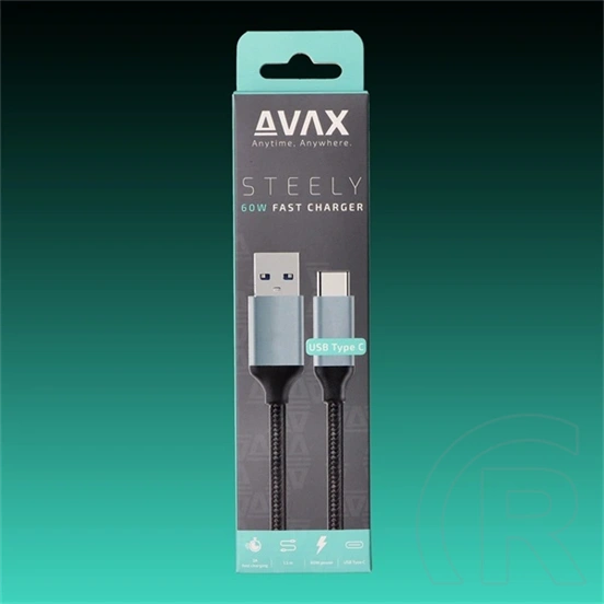 Avax USB-A - USB-C töltőkábel (1,5 m, 3A, acélszürke)