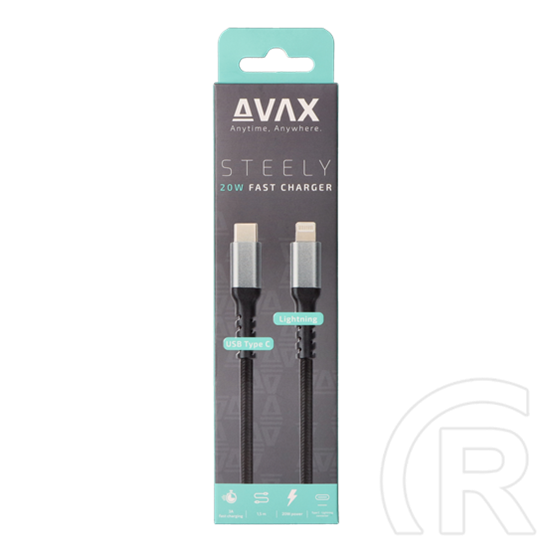 Avax USB-C - Lightning töltőkábel (C dugó / Lightning, 1,5 m, 27W, acélszürke)