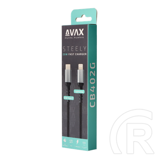 Avax USB-C - Lightning töltőkábel (C dugó / Lightning, 1,5 m, 27W, acélszürke)