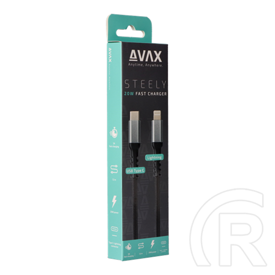 Avax USB-C - Lightning töltőkábel (C dugó / Lightning, 1,5 m, 27W, acélszürke)
