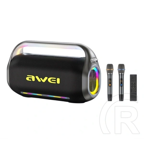Awei KT20 bluetooth hordozható hangszóró (v5.3, 400w, 30000mAh, LED fény, karaoke szett, microSD/aux/USB, fekete)