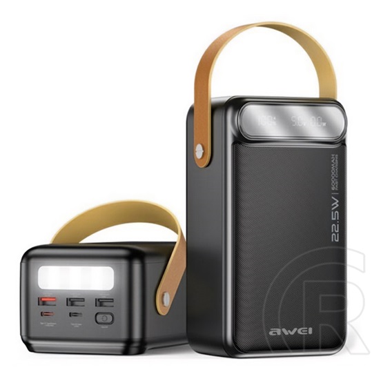 Awei p101k vésztöltő 3 usb+2 type-c aljzat (60000mah, 22.5w, pd gyorstöltő, led kijelző, led lámpa) fekete