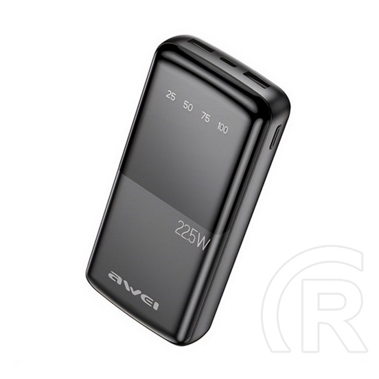 Awei p13k vésztöltő 2 usb+type-c aljzat (20000mah, 22.5w, pd gyorstöltő, led kijelző) fekete