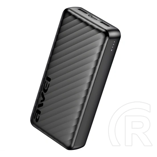 Awei p6k pro vésztöltő 2 usb+type-c aljzat (20000mah, 12w, led jelzés) fekete
