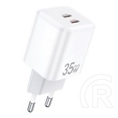 Awei pd65-eu hálózati töltő 2 type-c aljzat (35w, gan, pd gyorstöltő) fehér