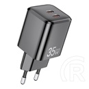 Awei pd65-eu hálózati töltő 2 type-c aljzat (35w, gan, pd gyorstöltő) fekete