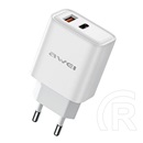 Awei pd81-eu hálózati töltő usb+type-c aljzat (22.5w, gan, pd gyorstöltő) fehér