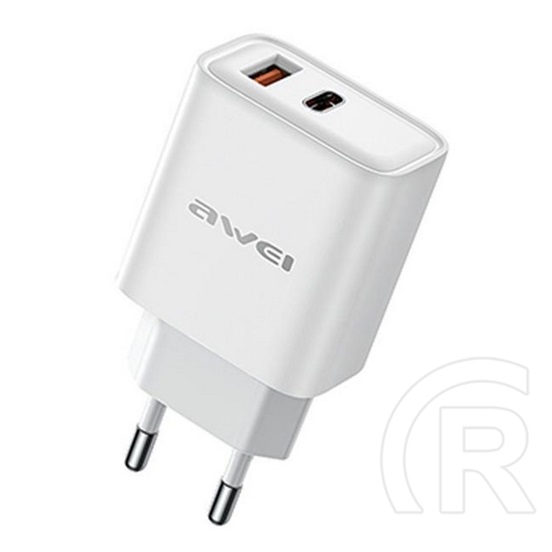 Awei pd81-eu hálózati töltő usb+type-c aljzat (22.5w, gan, pd gyorstöltő) fehér