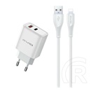 Awei hálózati töltő (USB-A+USB-C aljzat, 22,5W, lightning kábellel, fehér)