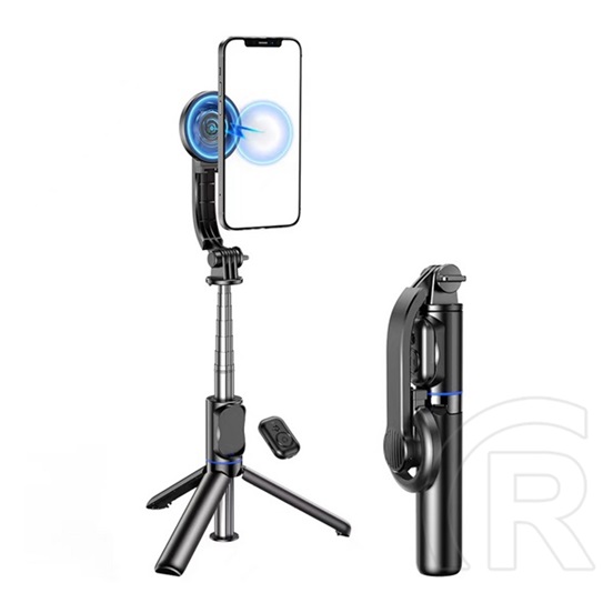 Awei szelfibot (univerzális, tripod állvány, mágneses, állítható, bluetooth távkioldó, 104cm) fekete