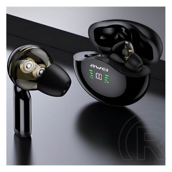 Awei t12p bluetooth fülhallgató sztereo (v5.1, tws, aktív zajszűrő, vízálló, led kijelző + töltőtok) fekete