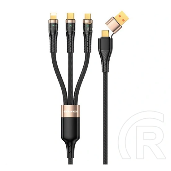 Awei töltőkábel 3in2 (Type-C/USB, Lightning/Type-C, microUSB, 100W, QC gyorstöltés, 120 cm, fekete)