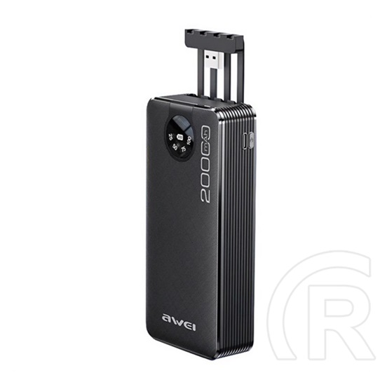 Awei vésztöltő type-c aljzat (20000mah, 22.5w, pd gyorstöltő, led + beépített 2 type-c/microusb/lightning) fekete