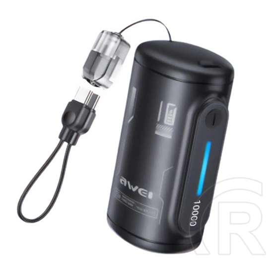 Awei wp-117 vésztöltő 3 type-c aljzat (10000mah, 22.5w, pd gyorstöltő + type-c kábel) fekete
