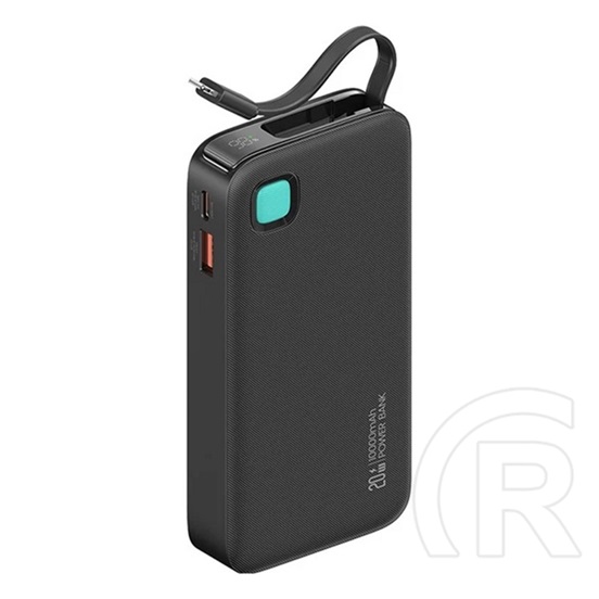 Awei xy vésztöltő usb+type-c aljzat (10000mah, 20w, pd gyorstöltő, led kijelző + fix lightning kábel) fekete