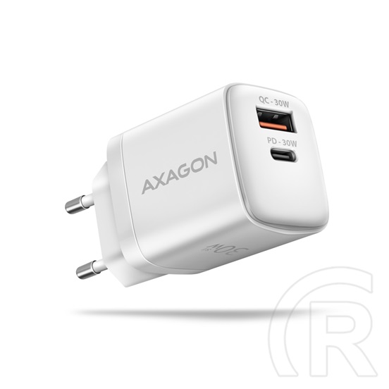 Axagon hálózati töltő (USB-A + USB-C aljzat, 30W, fehér)