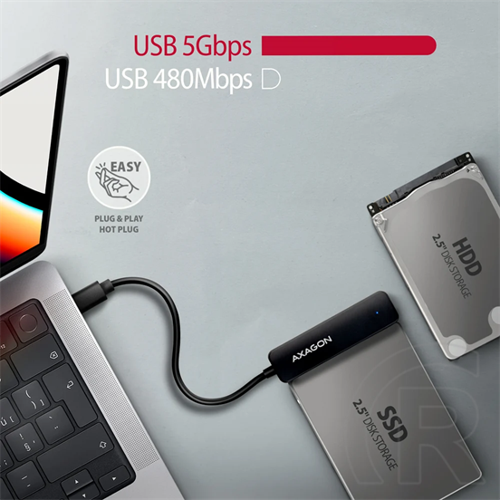 Axagon ADSA-FP2A USB-C 3.0 - 2,5" SATA3 dokkoló adapter (fekete)