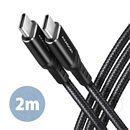 Axagon BUCM-CM20AB HQ USB 2.0 adat- és töltőkábel (C dugó / C dugó, 20V/3A, 2 m, fekete)