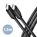 Axagon BUCM3-CM15AB USB 3.2 Gen 1 adat- és töltőkábel (C dugó / C dugó, 20V/3A, 1,5 m, fekete)
