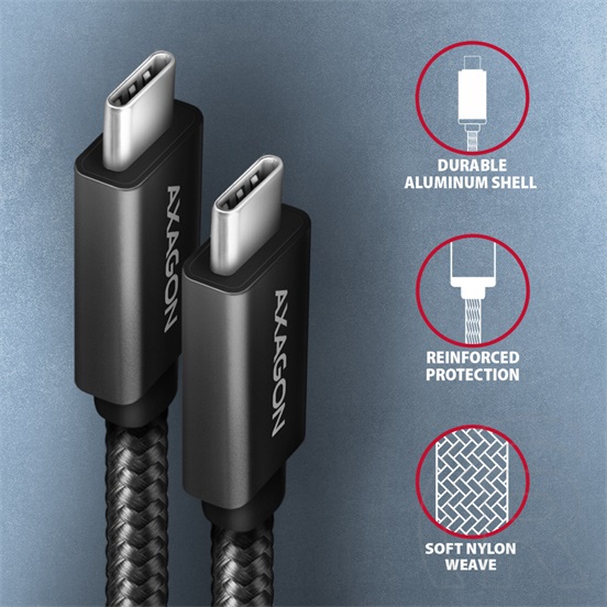 Axagon BUCM32-CM20AB USB 3.2 Gen 2 adat- és töltőkábel (C dugó / C dugó, 20V/5A, 1,5m, fekete)