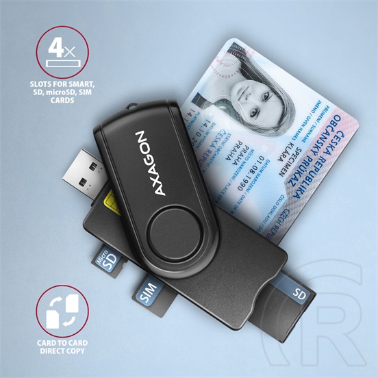 Axagon CRE-SMP2A USB-A + USB-C Kártyaolvasó (fekete)