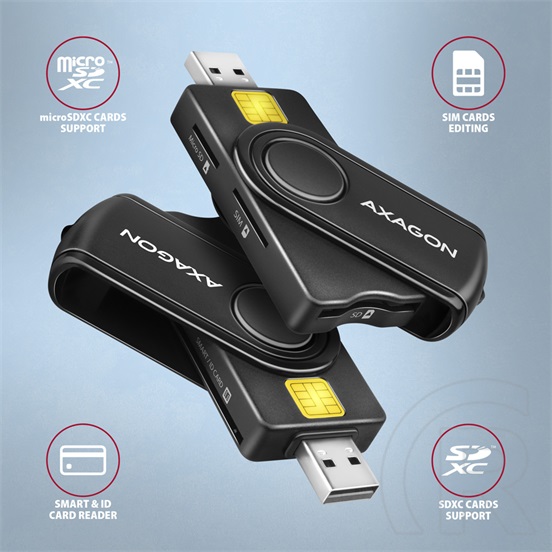 Axagon CRE-SMP2A USB-A + USB-C Kártyaolvasó (fekete)