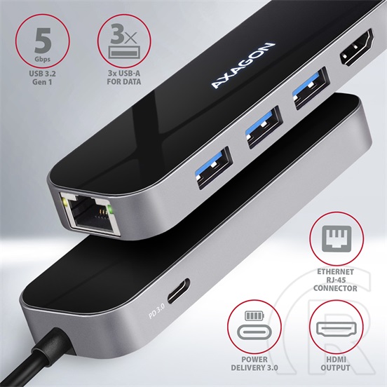 Axagon HMC-6GL SuperSpeed Combo 6in1 USB HUB (USB C, fekete)