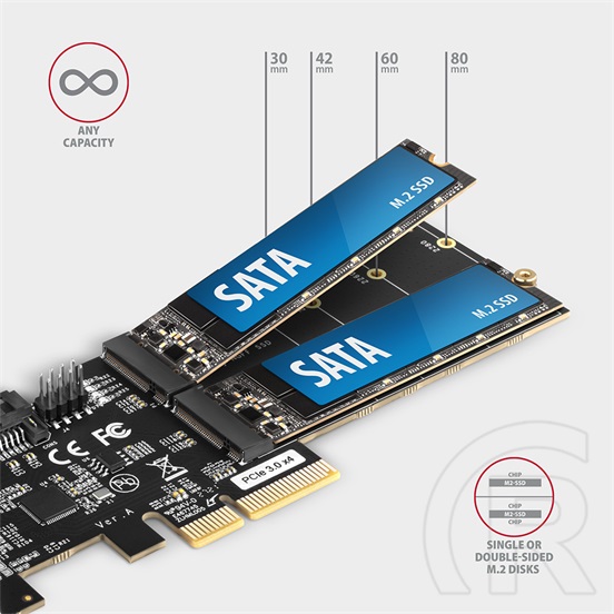 Axagon PCES-SA4M2 PCIe Controller 2x SATA 6G + 2x SATA M.2