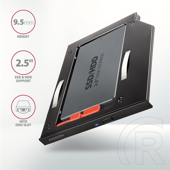 Axagon RSS-CD09 HDD/SSD keret notebook optikai meghajtó helyére (9,5 mm)