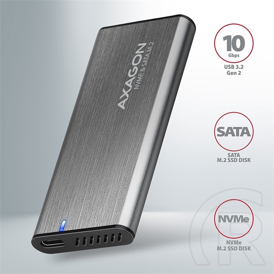 Axagon SSD külső ház (M.2, NVMe,SATA, USB-C, ezüst)