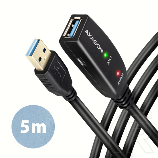 Axagon USB 3.2 Gen 1 aktív hosszabbító kábel (A dugó / A aljzat, 5 m, fekete)
