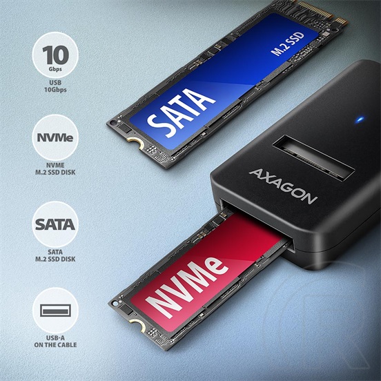 Axagon USB 3.2 Gen 2 - M.2 adapter (M.2 NVMe, M.2 SATA, 0,1 m  fix kábel)