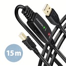 Axagon USB 2.0 aktív kábel (A dugó / B dugó, 15 m, fekete)