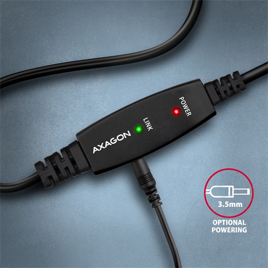 Axagon USB 2.0 aktív kábel (A dugó / B dugó, 15 m, fekete)