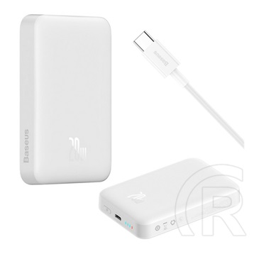 BASEUS MAGNETIC MINI OS vésztöltő Type-C aljzat (10000mAh, 20W, PD gyorstöltő, wireless, MagSafe + Type-C kábel) FEHÉR