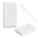 BASEUS MAGNETIC MINI OS vésztöltő Type-C aljzat (10000mAh, 20W, PD gyorstöltő, wireless, MagSafe + Type-C kábel) FEHÉR