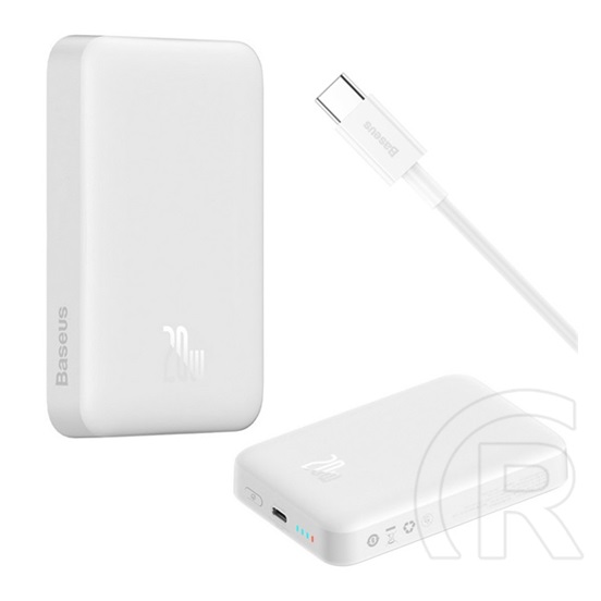 BASEUS MAGNETIC MINI OS vésztöltő Type-C aljzat (10000mAh, 20W, PD gyorstöltő, wireless, MagSafe + Type-C kábel) FEHÉR