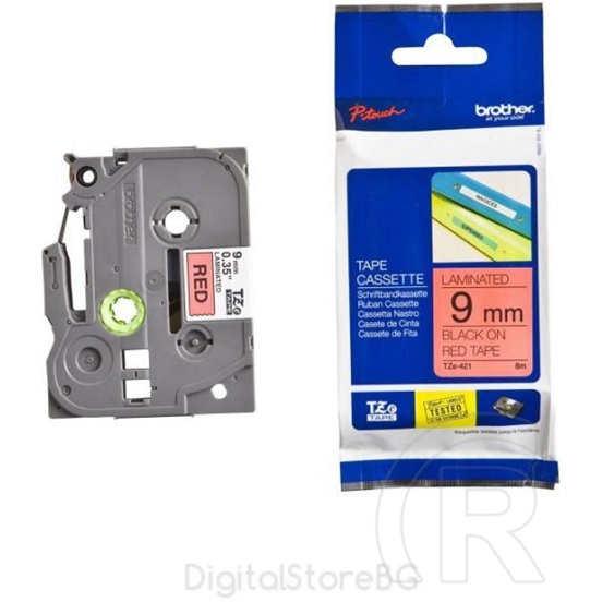BROTHER szalag TZe-421, Piros alapon Fekete, Laminált, 9mm  0.35", 8 méter