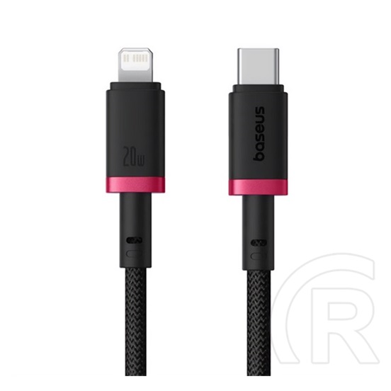 Baseus Apple iPhone 12  dura adatkábel (type-c - lightning, 20w, gyorstöltő, cipőfűző, 200cm) piros/fekete