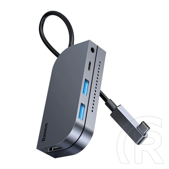 Baseus Bend Angle No.7 USB Type-C hub (1×HDMI 4K@30Hz, 2×USB-A 3.0, USB-C PD 100 W, microSD, 3,5 mm jack, szürke)