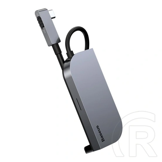 Baseus Bend Angle No.7 USB Type-C hub (1×HDMI 4K@30Hz, 2×USB-A 3.0, USB-C PD 100 W, microSD, 3,5 mm jack, szürke)