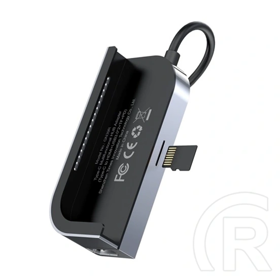Baseus Bend Angle No.7 USB Type-C hub (1×HDMI 4K@30Hz, 2×USB-A 3.0, USB-C PD 100 W, microSD, 3,5 mm jack, szürke)