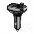 Baseus Bluetooth FM transmitter autós töltő (2 USB, Type-C aljzat, 36W, PD gyorstöltés 4.0, microSD kártyaolvasó, fekete