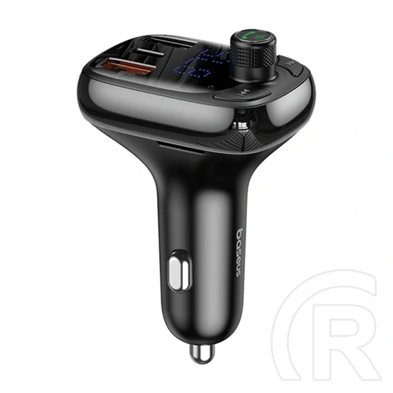 Baseus Bluetooth FM transmitter autós töltő (2 USB, Type-C aljzat, 36W, PD gyorstöltés 4.0, microSD kártyaolvasó, fekete