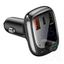 Baseus Bluetooth FM transmitter autós töltő (2 USB, Type-C aljzat, 36W, PD gyorstöltés 4.0, microSD kártyaolvasó, fekete