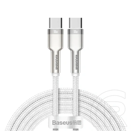 Baseus Cafule Metal USB Type-C gyorstöltő adatkábel (100 W, PD 3.0, 480 Mbps, 2 m, fehér)